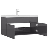 Sink Cabinet with Built-in Basin High Gloss Grey Engineered Wood 3071296