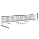 Gabion Basket with Cover 700x100x100 cm Galvanised Iron 3295202