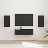 TV Wall Cabinet Set Wall-mounted 4 pcs Black Engineered Wood 3408908