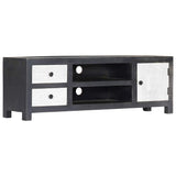282723 Hand Carved TV Cabinet Grey&White 120x30x40 cm Solid Wood Mango