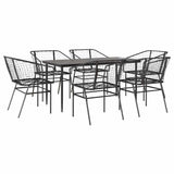 7 Piece Garden Dining Set Black Poly Rattan Glass 3334489