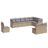 ZNTS 10 Piece Garden Sofa Set with Cushions Beige Poly Rattan 3217799