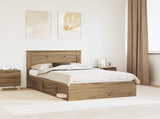 Bed Frame with Drawer Artisian Oak 135 x 190 cm Solid Pine Wood 3410103
