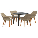 Garden Dining Set with Cushion 5 pcs Beige Poly Rattan 3261692