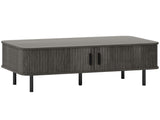 Coffee Table with Storage, Living Room Table with Slatted Tambour Sliding Doors and Foot Pads, T3398P377894