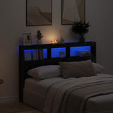 Headboard Cabinet with LED Black Oak 160x17x102 cm 863133