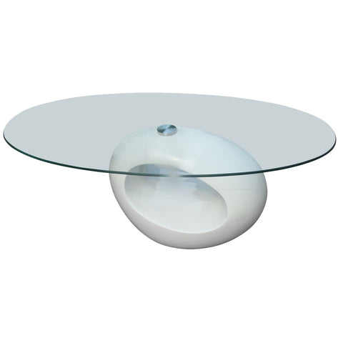 ZNTS Coffee Table with Oval Glass Top High Gloss White 240318