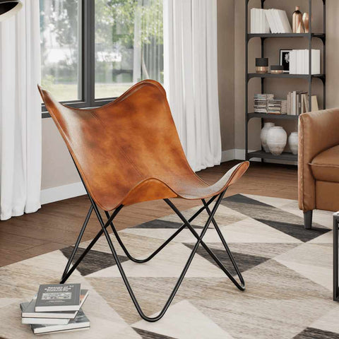 Butterfly Chair Brown Real Leather 243728