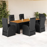 ZNTS 7 Piece Garden Dining Set with Cushions Black Poly Rattan 3277648