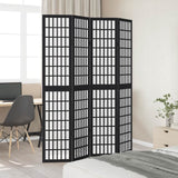 Room Divider 4 Panels Black Solid Wood Paulownia 358771