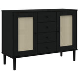 Sideboard SENJA Rattan Look Black 112x40x80 cm Solid Wood Pine 358027
