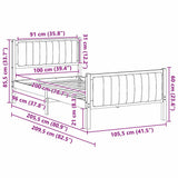Bed frame Brown and dark grey 100 x 200 cm Solid pine wood 878490