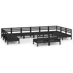 ZNTS 12 Piece Garden Lounge Set Black Solid Wood Pine 3083458