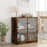 Side Cabinet with Glass Doors Smoked Oak 68x37x75.5 cm 836382