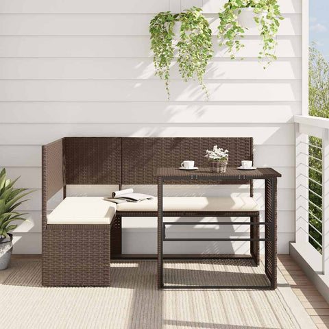 Garden Sofa with Table and Cushions L-Shaped Brown Poly Rattan 362346