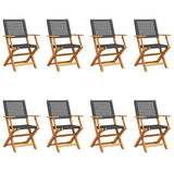 Folding Garden Chairs 8 pcs Black Poly Rattan and Solid Wood 3214558