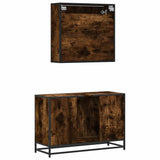 ZNTS 2 Piece Bathroom Furniture Set Smoked Oak Engineered Wood 3300922