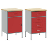 Work Cabinet with Drawer 2 pcs Red and Grey 100 x 55 x 85 cm 3321365