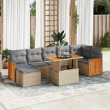 8 Piece Garden Sofa Set with Cushions Beige Poly Rattan Acacia 3327741