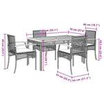 5 Piece Garden Dining Set with Cushions Grey Poly Rattan 3213571