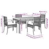5 Piece Garden Dining Set with Cushions Grey Poly Rattan 3213571