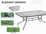 Garden Dining Table Glass Top Metal Frame with Parasol Hole Outdoor Balcony Grey 120L x 80Wcm T3398P314110
