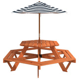 Picnic Table for 6 Kids with Umbrella Hexagon Solid Wood Fir 3281628