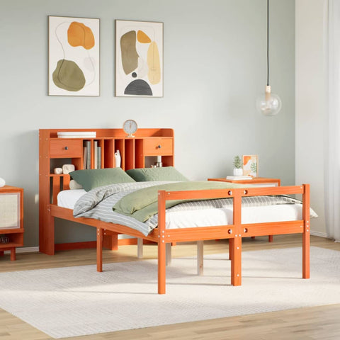 ZNTS Bookcase Bed without Mattress Wax Brown 135x190 cm Doouble Solid Wood Pine 3322068
