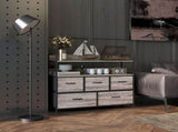 Rustic Chest of Five Fabric Drawers - Grey Wood Effect T3398P330539