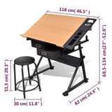 Two Drawers Tiltable Tabletop Drawing Table with Stool 20087