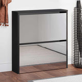 Shoe Cabinet with Mirror 2-Layer Black 63x17x67 cm 342629