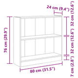 Bookcase White 80x24x75 cm Engineered Wood 800891