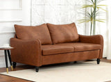 Faux Leather Marble-Effect Two-Seater Sofa - Brown T3398P424908