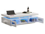 High Gloss Coffee Table with LED lights, USB PortsSockets, Centre Table with 2 doors, Sofa Side N605P368318W