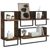 4 Piece Wall Shelf Set with Bars Smoked Oak Engineered Wood 836310
