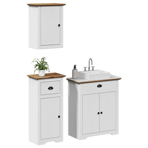 ZNTS 3 Piece Bathroom Furniture Set BODO White and Brown Solid Wood Pine 3307648