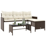 Garden Sofa with Table and Cushions L-Shaped Brown Poly Rattan 365573