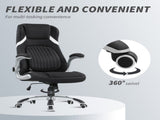Linen-Look Office Chair, with Adjustable Height and Tension - Black T3398P377460