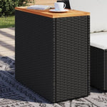 ZNTS Garden Side Table with Wooden Top Black 58x27.5x55 cm Poly Rattan 365983