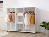 Open Wardrobe Double Mobile Storage Shelves Organizer W/6 Wheels-White T3398P343294