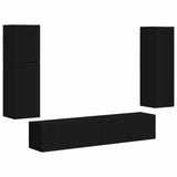 TV Cabinet Set Wall-mounted 4 pcs Black Engineered Wood 3409034
