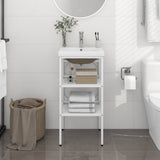 Bathroom Washbasin Frame with Built-in Basin White Iron 3101373