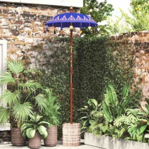 Parasol with Base Blue, Brown 250 cm Cotton, Wood 3356911