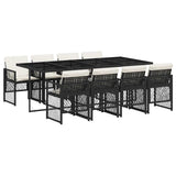 9 Piece Garden Dining Set with Cushions Black Poly Rattan 3210738