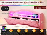 3ft Single Upholstered Velvet Bed Frame, LED Bed Frame with Charging Station & Diamond Tufted N652P399022P