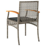 Garden Chairs with Cushions 4 pcs Grey Poly Rattan Acacia Wood 366252