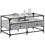 Coffee Table with Glass Top Grey Sonoma 98.5x50x45 cm Steel 846047