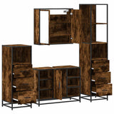 ZNTS 4 Piece Bathroom Furniture Set Smoked Oak Engineered Wood 3301272