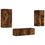 3 Piece TV Wall Cabinets with LED Lights Smoked Oak 3216878