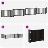 Dog Gate with Door Foldable 8 Panels Black 640 cm Poplar Wood 3155738